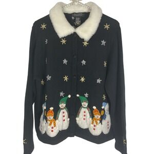 All Points by Reference Point VTG‎ Cardigan Christmas Snowman Sweater Size XL